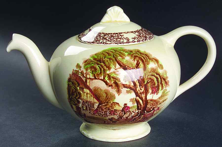 Rural Scenes Brown Multicolor Teapot & Lid by Arthur J Wilkinson-1