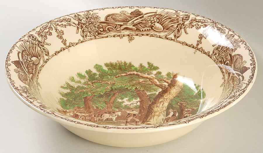Rural Scenes Brown Multicolor 8" Round Vegetable Bowl by Arthur J Wilkinson-1
