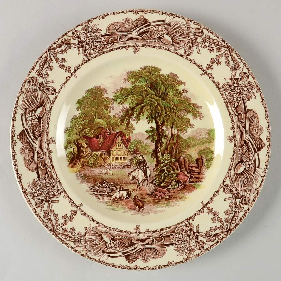Rural Scenes Brown Multicolor Luncheon Plate by Arthur J Wilkinson-1