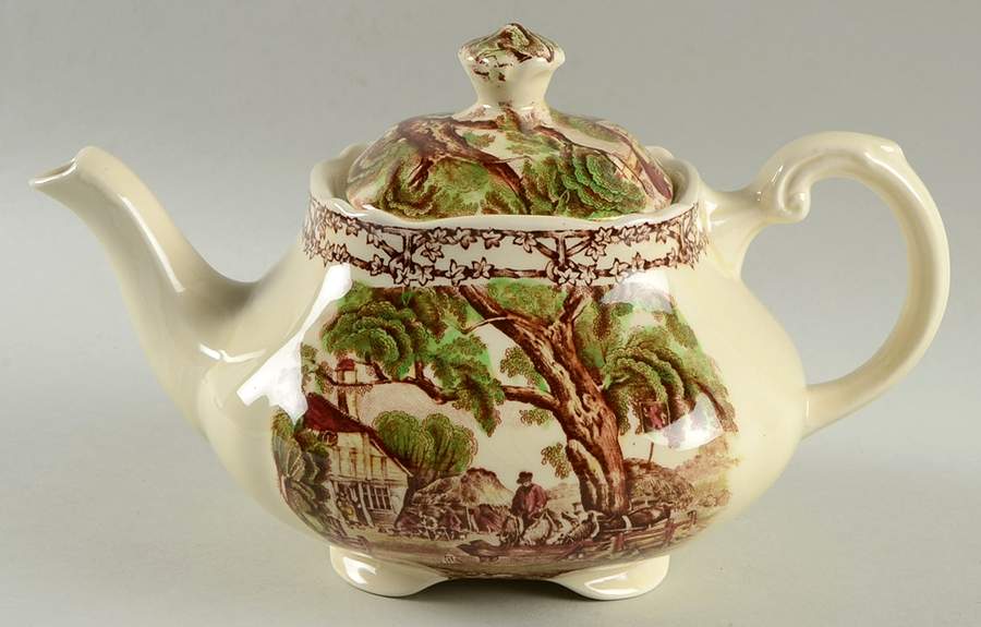 Rural Scenes Brown Multicolor Teapot & Lid by Arthur J Wilkinson-1