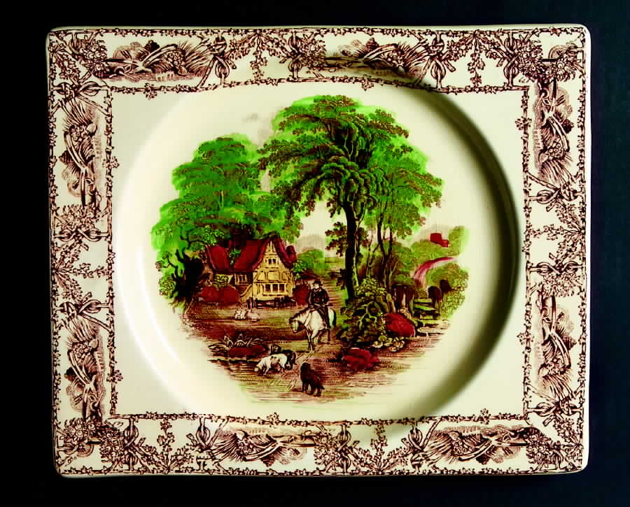Rural Scenes Brown Multicolor Rectangular Luncheon Plate by Arthur J Wilkinson-1