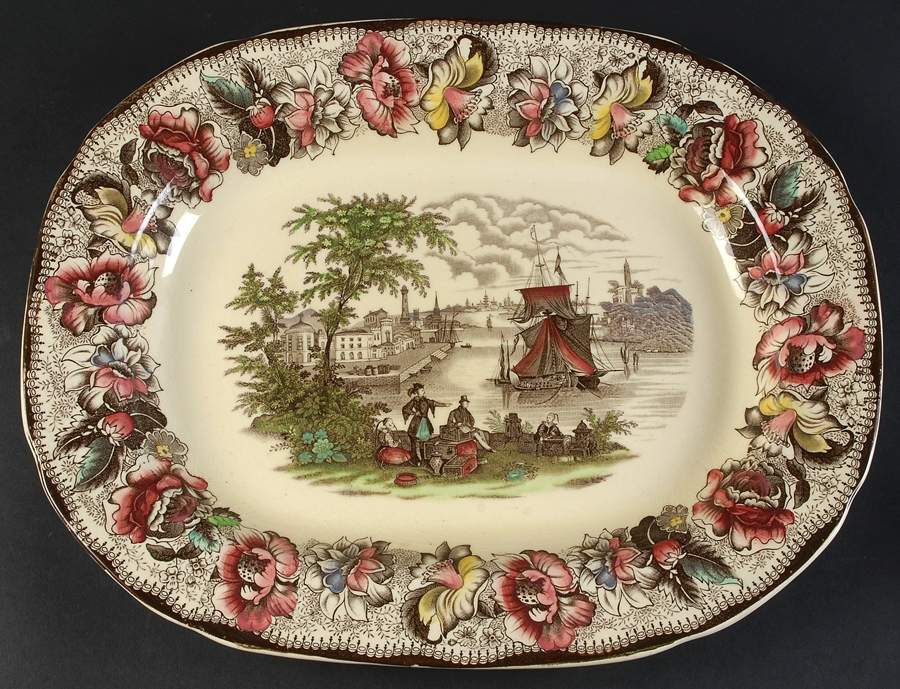 Safe Harbour Brown Multicolor 15" Oval Serving Platter by Royal Staffordshire-1