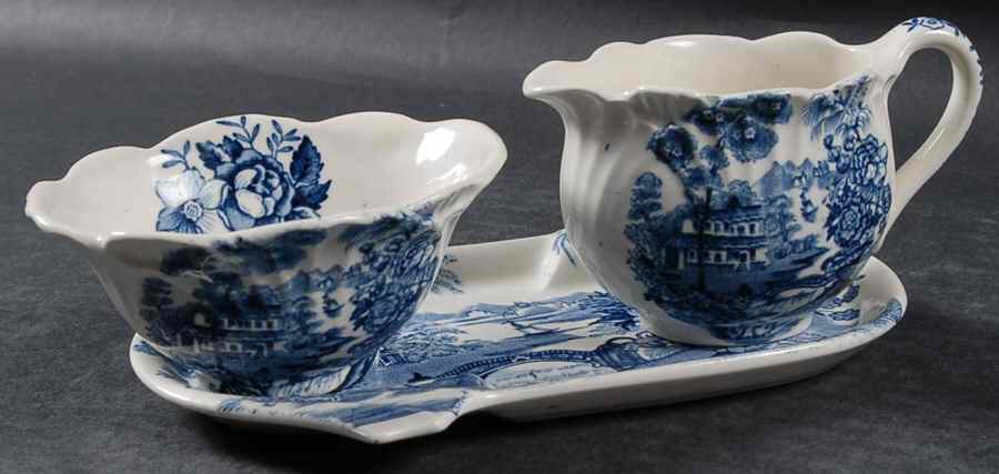 Tonquin Blue Mini Creamer & Open Sugar with Tray by Royal Staffordshire-1