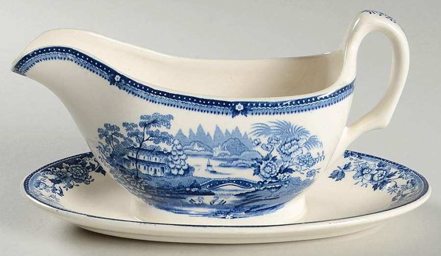 Tonquin Blue Gravy Boat with Attached Underplate by Royal Staffordshire-1