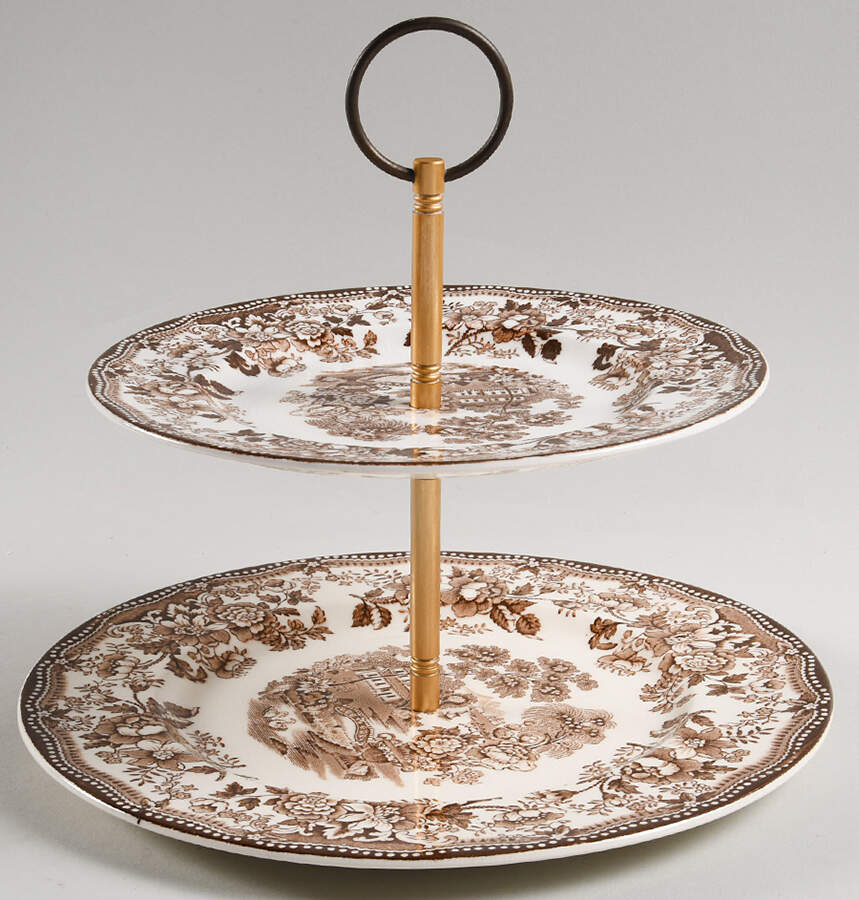 Tonquin Brown 2 Tiered Serving Tray (Dinner & Salad Plate) by Royal Staffordshire-1