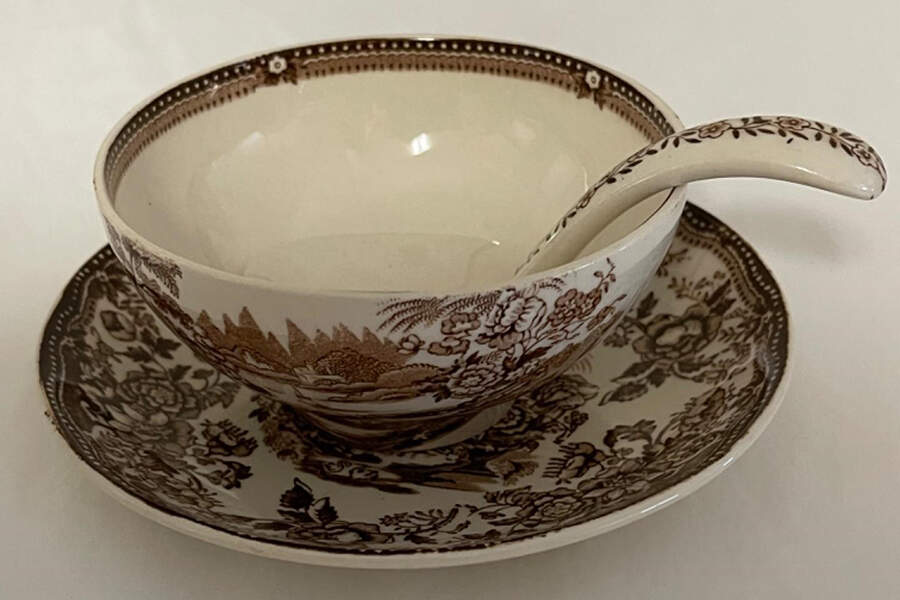 Tonquin Brown Mayonnaise & Ladle w/Underplate by Royal Staffordshire-1