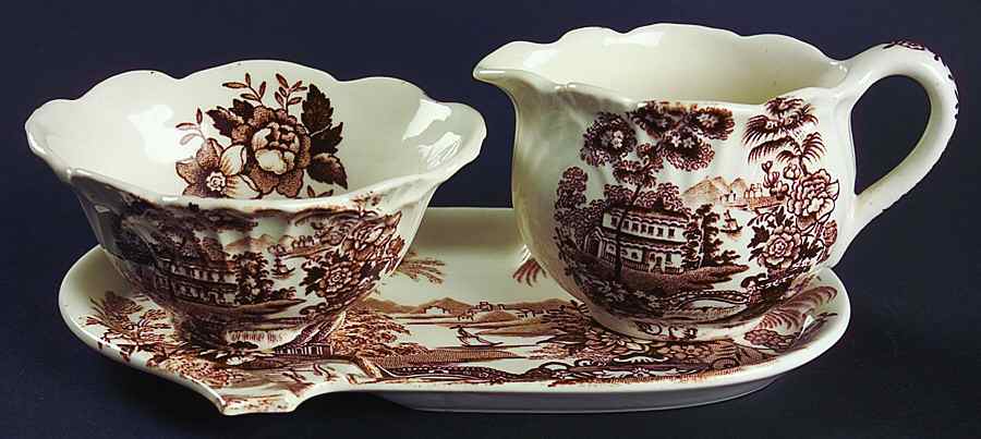 Tonquin Brown Mini Creamer & Open Sugar with Tray by Royal Staffordshire-1