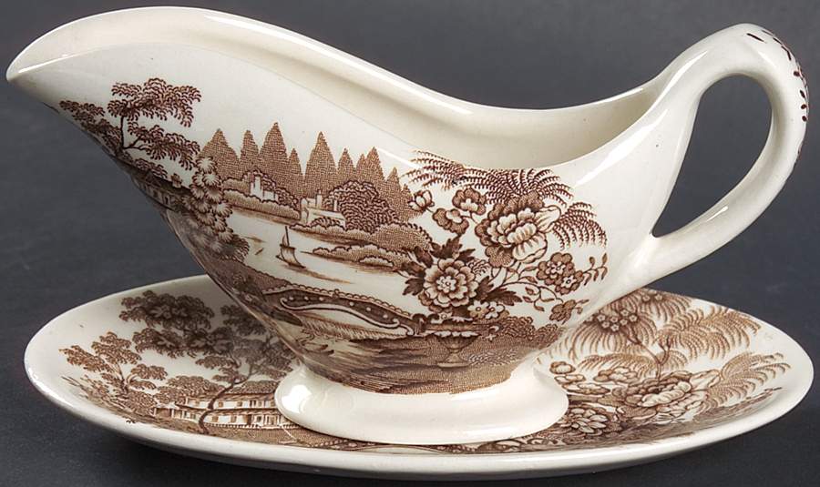 Tonquin Brown Individual Gravy Boat & Plate by Royal Staffordshire-1
