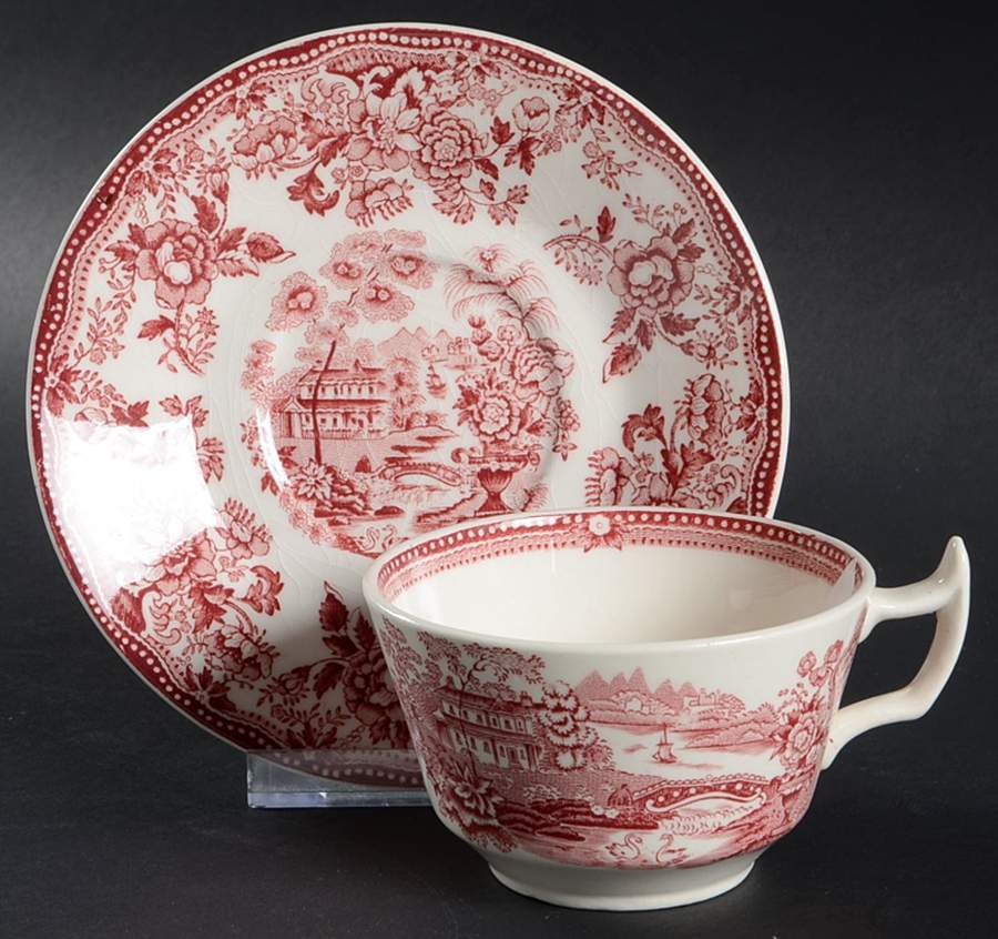 Tonquin Red Pink Flat Cup & Saucer Set by Royal Staffordshire-1