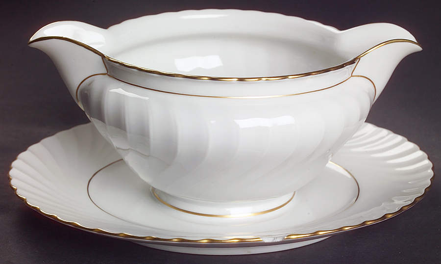 Annette (Gold Trim) Gravy Boat with Attached Underplate by Royal Tettau-1