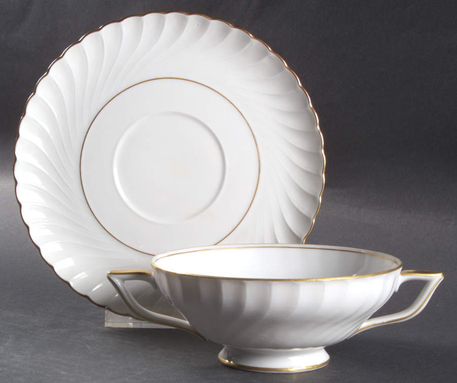 Annette (Gold Trim) Footed Cream Soup Bowl & Saucer Set by Royal Tettau-1