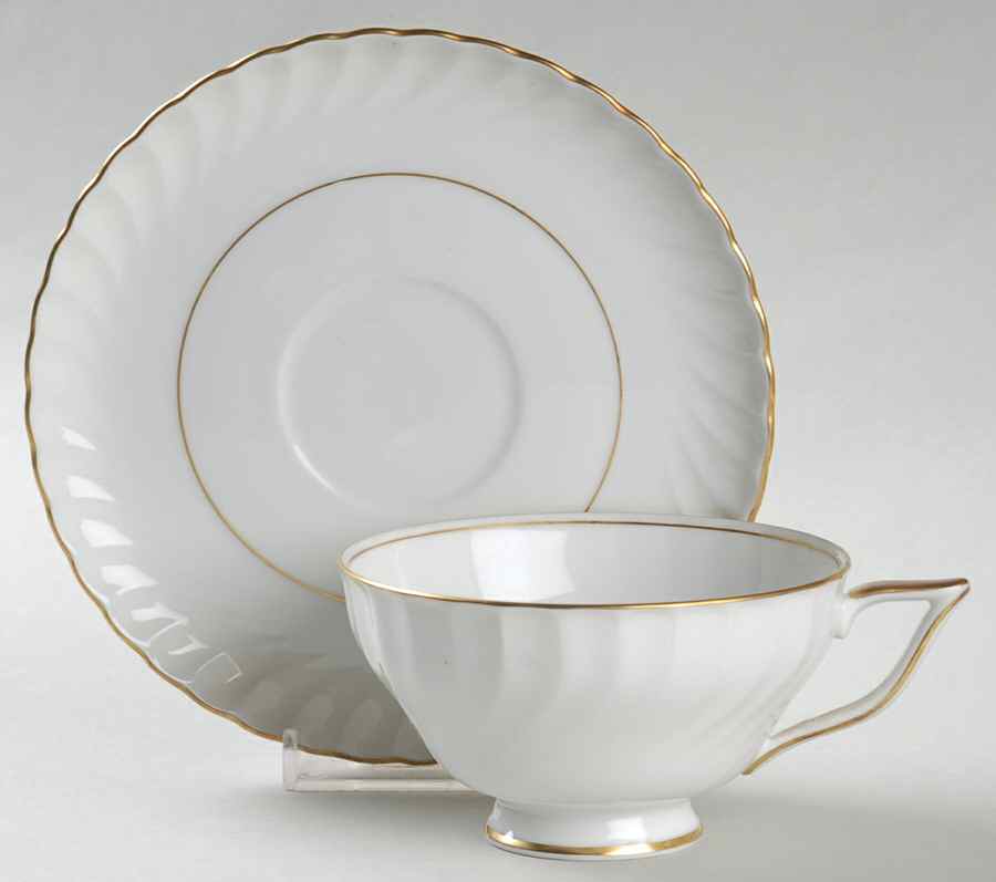 Annette (Gold Trim) Footed Cup & Saucer Set by Royal Tettau-1