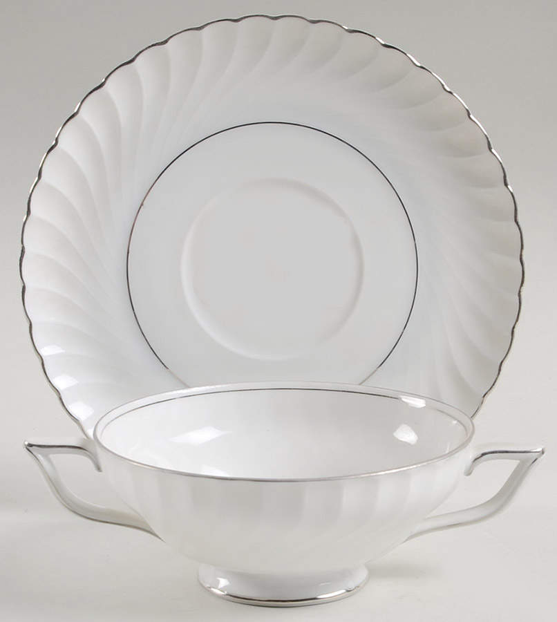 Annette (Platinum Trim) Footed Cream Soup Bowl & Saucer Set by Royal Tettau-1