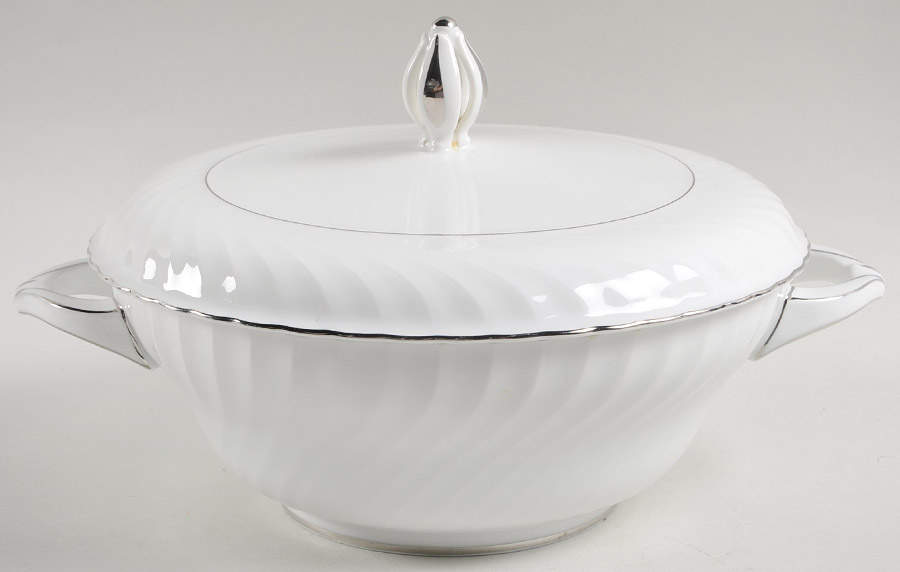 Annette (Platinum Trim) Round Covered Vegetable by Royal Tettau-1