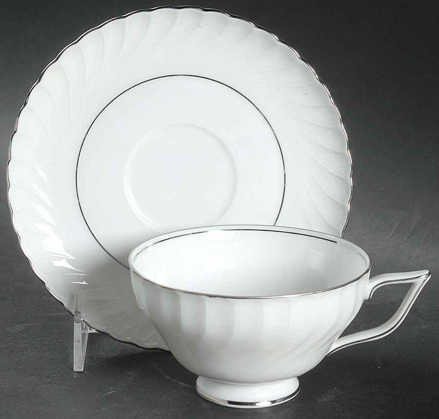 Annette (Platinum Trim) Footed Cup & Saucer Set by Royal Tettau-1