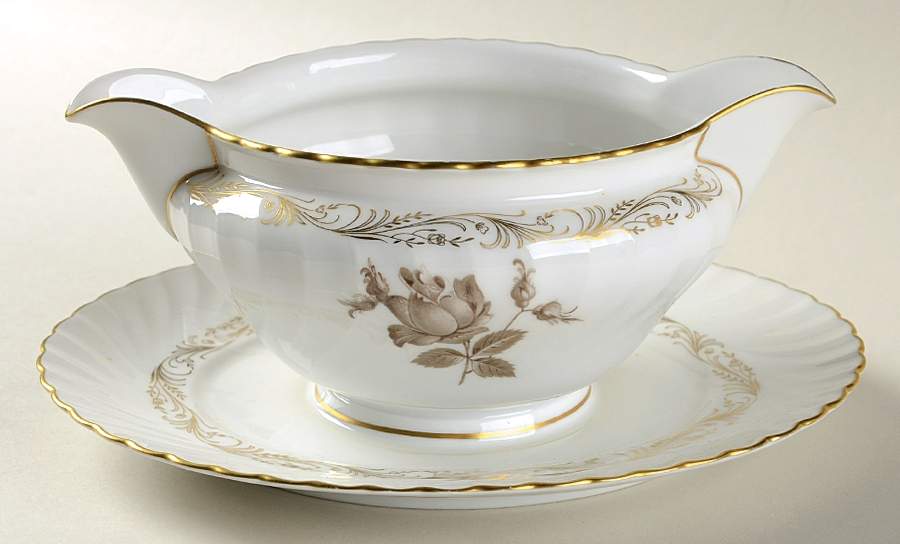 Classic Rose Gravy Boat with Attached Underplate by Royal Tettau-1