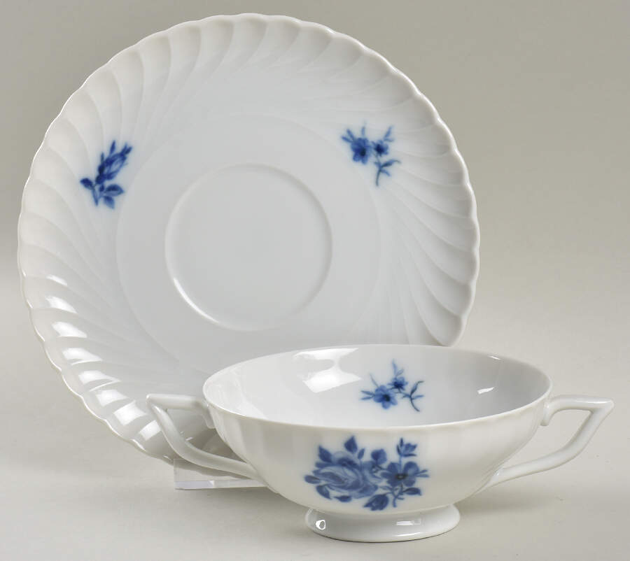 Copenhagen Rose Footed Cream Soup Bowl & Saucer Set by Royal Tettau-1