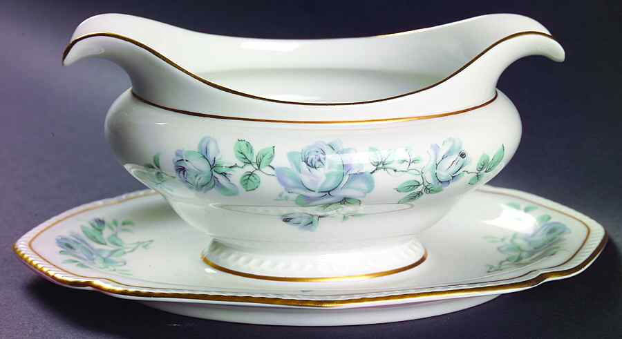 Damask Rose Gravy Boat with Attached Underplate by Royal Tettau-1