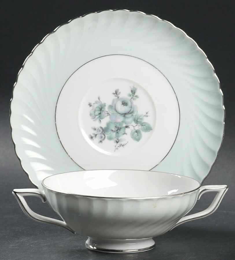 Dawn Rose Footed Cream Soup Bowl & Saucer Set by Royal Tettau-1