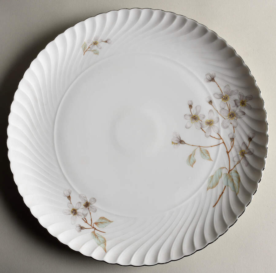 Dogwood (Platinum Trim) 12" Chop Plate (Round Platter) by Royal Tettau-1