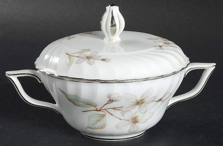 Dogwood (Platinum Trim) Sugar Bowl & Lid by Royal Tettau-1