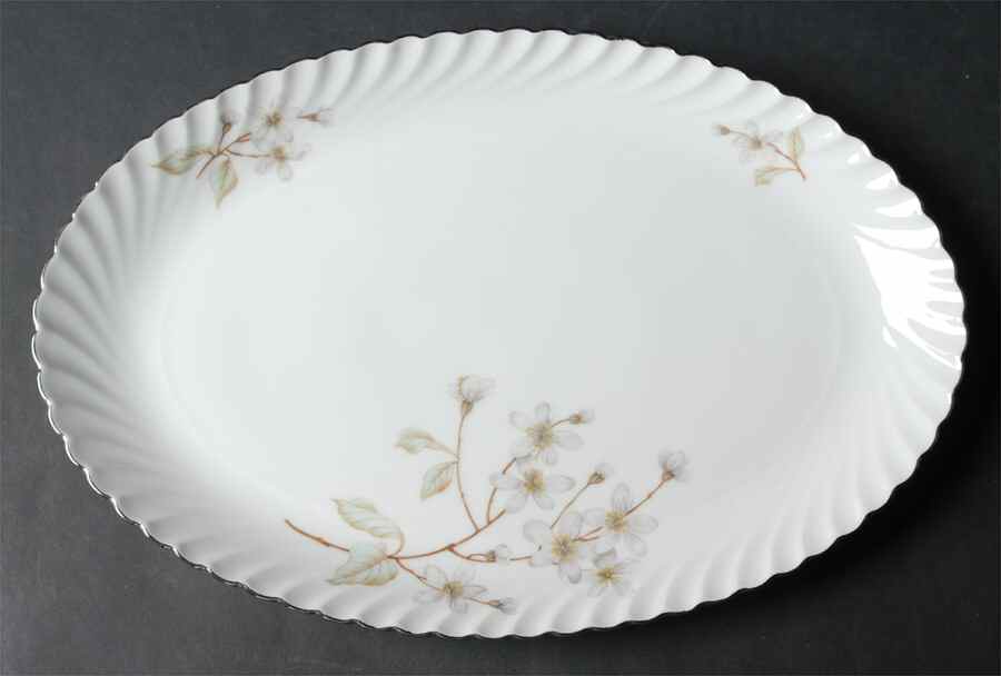 Dogwood (Platinum Trim) 11" Oval Serving Platter by Royal Tettau-1