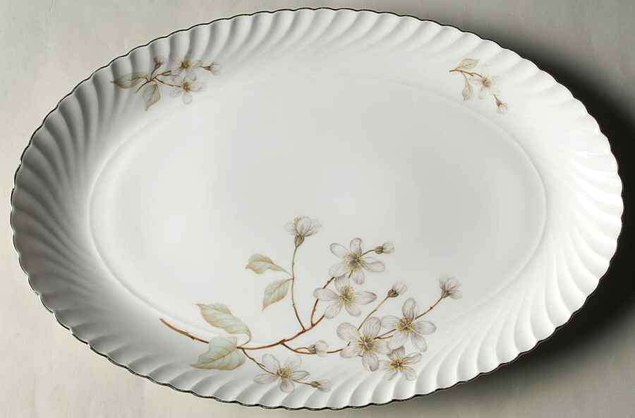 Dogwood (Platinum Trim) 13" Oval Serving Platter by Royal Tettau-1