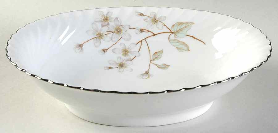 Dogwood (Platinum Trim) 9" Oval Vegetable Bowl by Royal Tettau-1