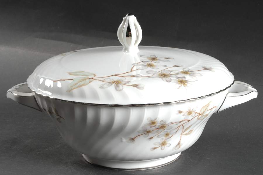 Dogwood (Platinum Trim) Round Covered Vegetable by Royal Tettau-1