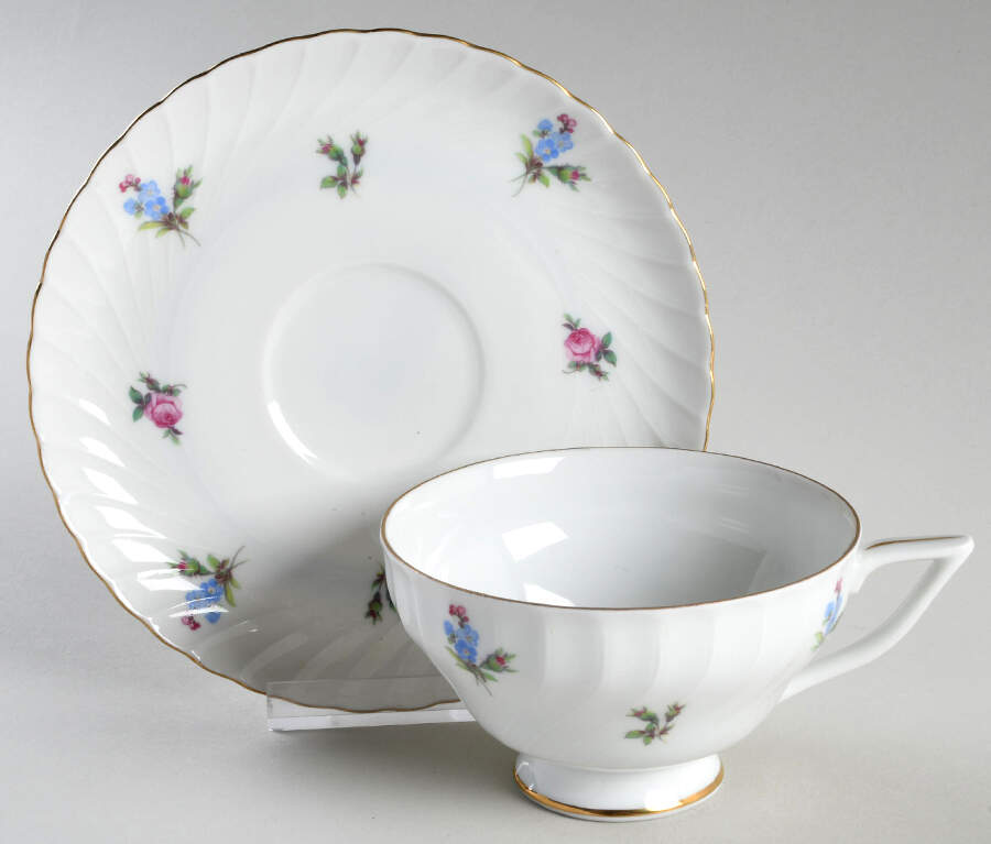 Dresden Flowers (Gold Trim) Footed Cup & Saucer Set by Royal Tettau-1