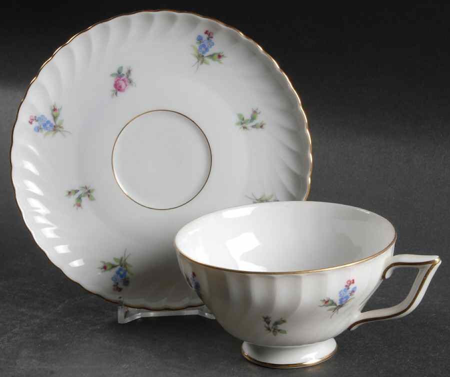 Dresden Flowers (Gold Trim) Footed Cup & Saucer Set by Royal Tettau-1