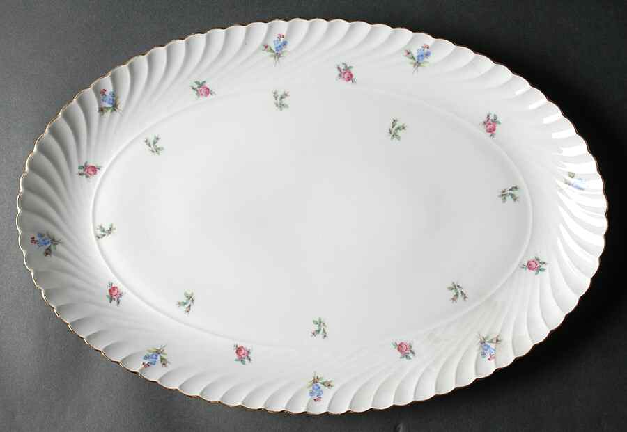 Dresden Flowers (Gold Trim) 15" Oval Serving Platter by Royal Tettau-1