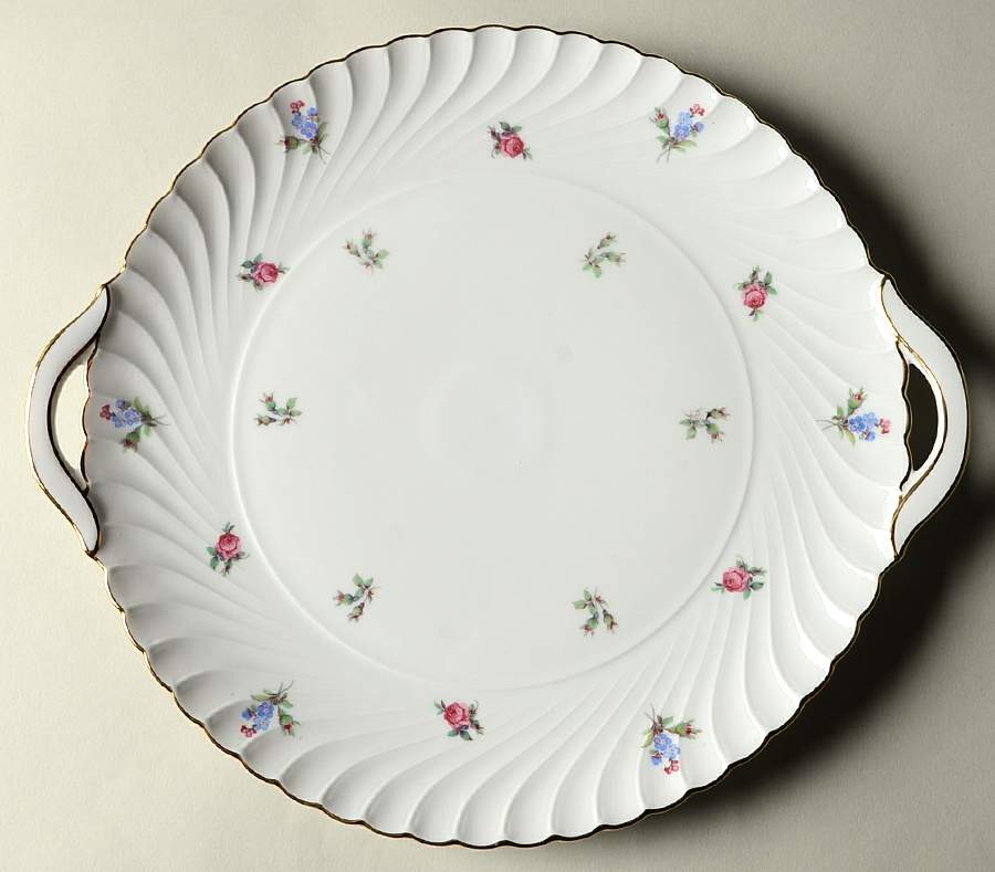 Dresden Flowers (Gold Trim) Handled Cake Plate by Royal Tettau-1