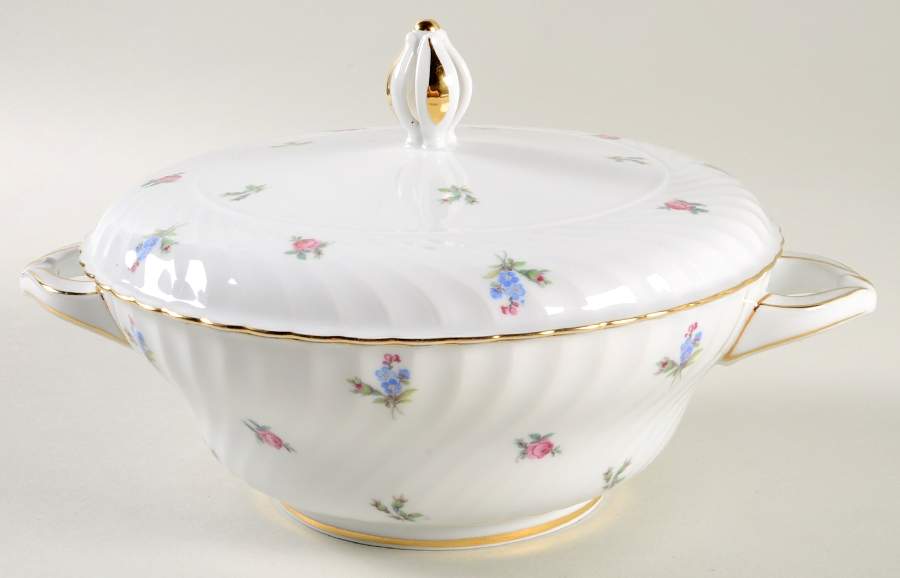 Dresden Flowers (Gold Trim) Round Covered Vegetable by Royal Tettau-1