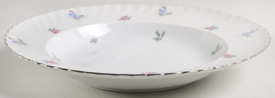 Dresden Flowers (Platinum Trim) Large Rim Soup Bowl by Royal Tettau-1