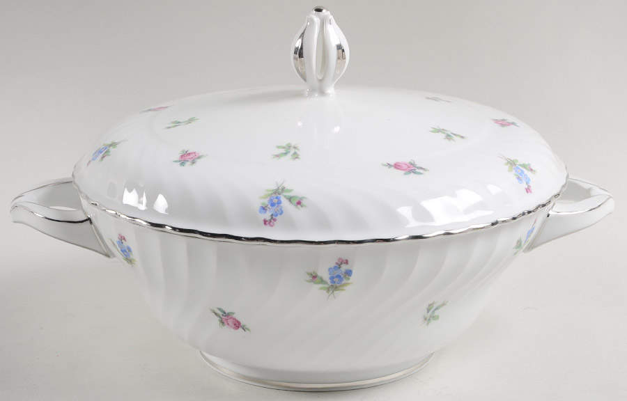 Dresden Flowers (Platinum Trim) Round Covered Vegetable by Royal Tettau-1