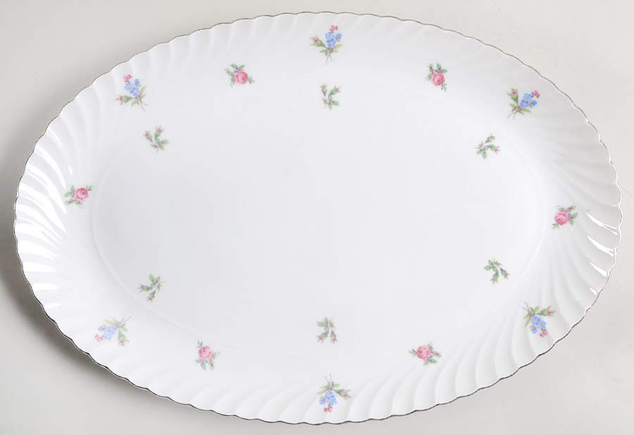 Dresden Flowers (Platinum Trim) 13" Oval Serving Platter by Royal Tettau-1
