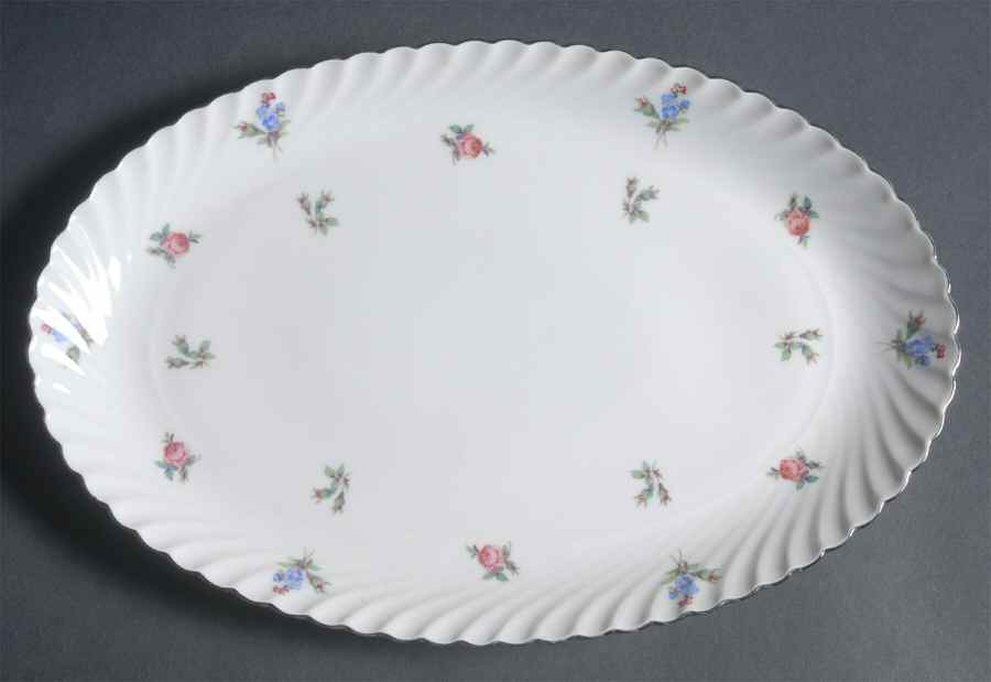 Dresden Flowers (Platinum Trim) 11" Oval Serving Platter by Royal Tettau-1