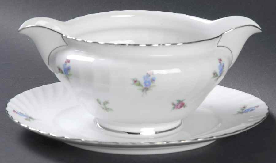 Dresden Flowers (Platinum Trim) Gravy Boat with Attached Underplate by Royal Tettau-1