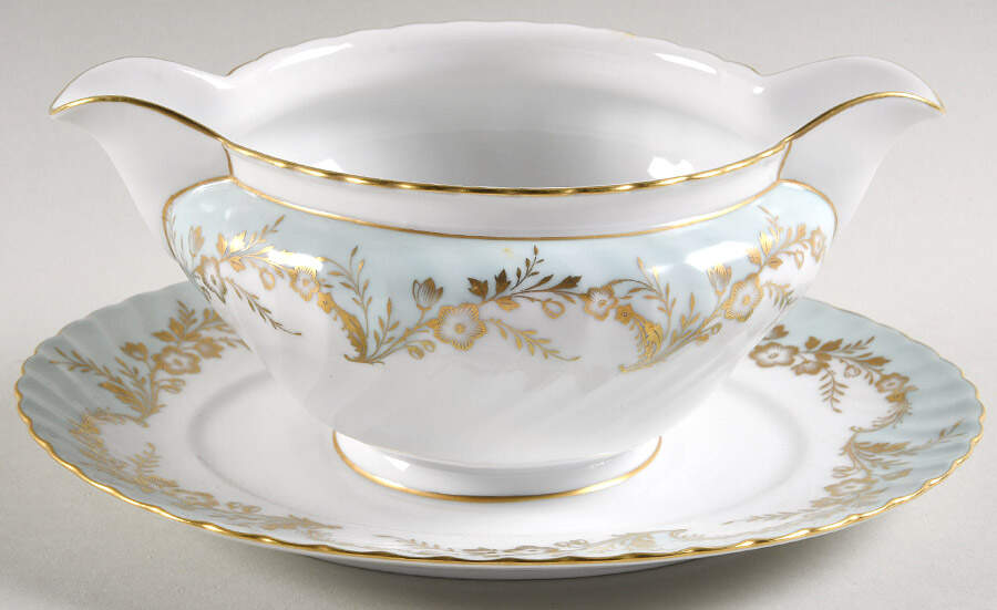 Duchess Blue Green Gravy Boat with Attached Underplate by Royal Tettau-1