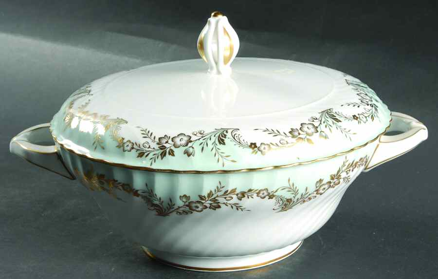 Duchess Blue Green Round Covered Vegetable by Royal Tettau-1