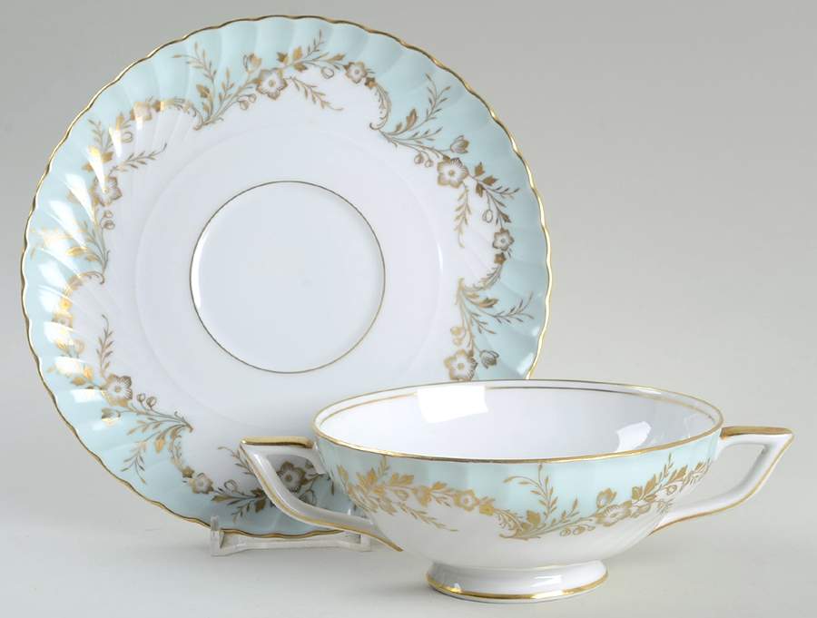 Duchess Blue Green Footed Cream Soup Bowl & Saucer Set by Royal Tettau-1