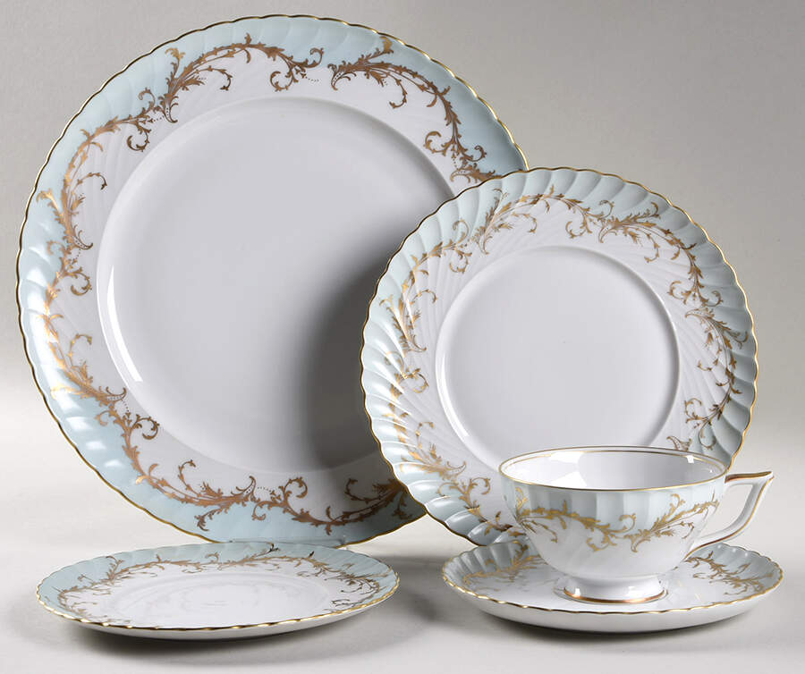 Elegance Blue Green (Gold Trim) 5 Piece Place Setting by Royal Tettau-1