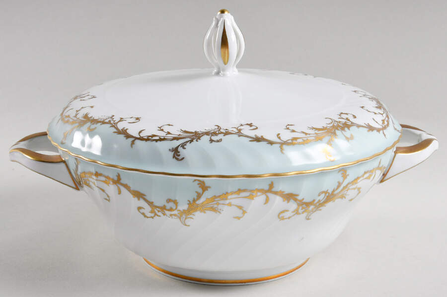 Elegance Blue Green (Gold Trim) Round Covered Vegetable by Royal Tettau-1
