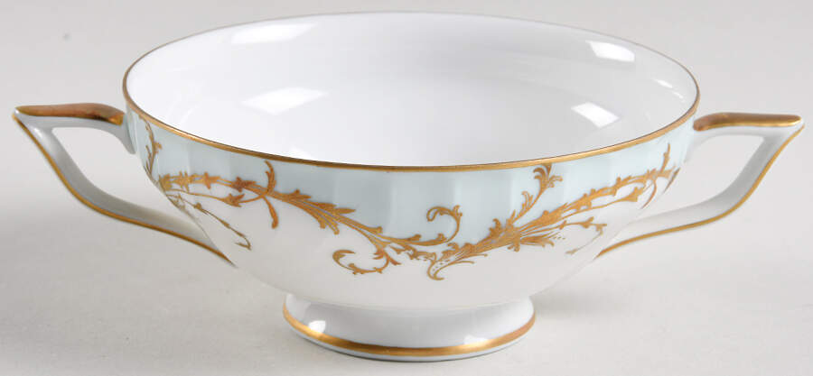 Elegance Blue Green (Gold Trim) Footed Cream Soup Bowl by Royal Tettau-1