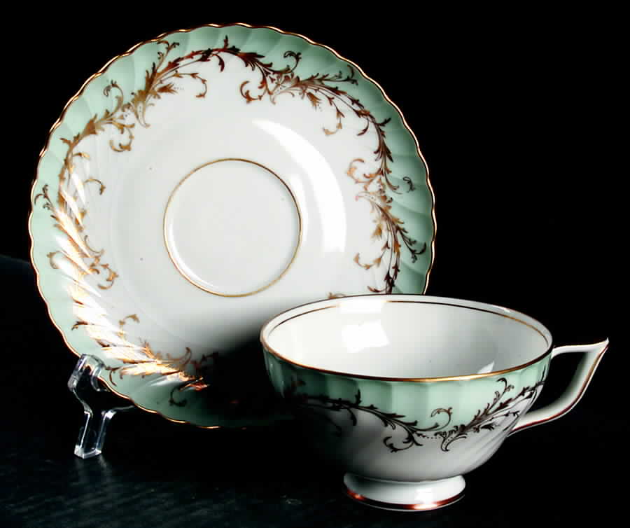 Elegance Blue Green (Gold Trim) Footed Cup & Saucer Set by Royal Tettau-1