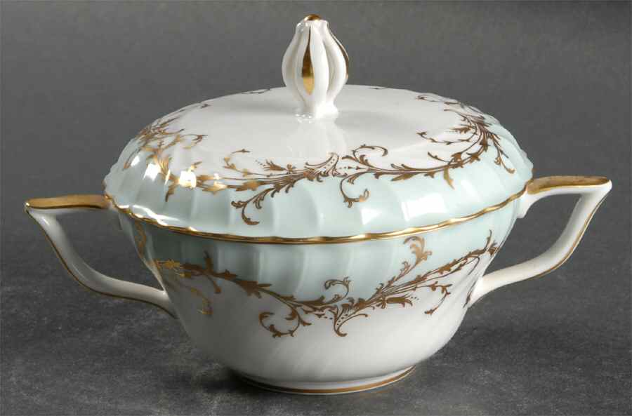 Elegance Blue Green (Gold Trim) Sugar Bowl & Lid by Royal Tettau-1