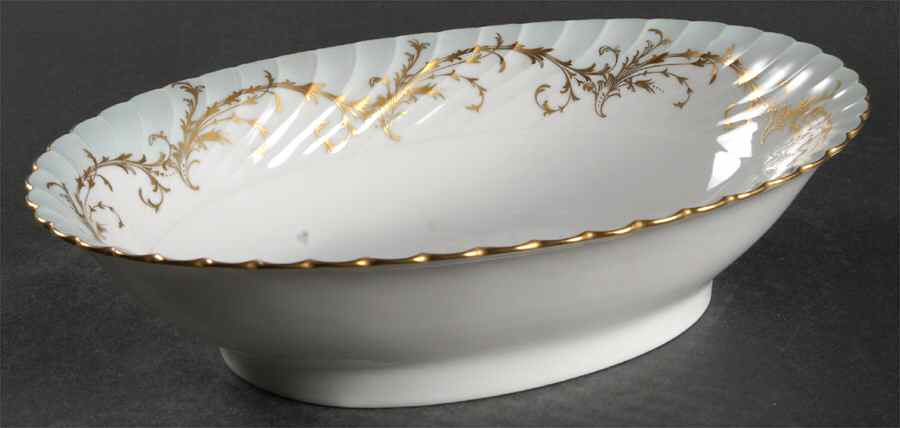 Elegance Blue Green (Gold Trim) 9" Oval Vegetable Bowl by Royal Tettau-1