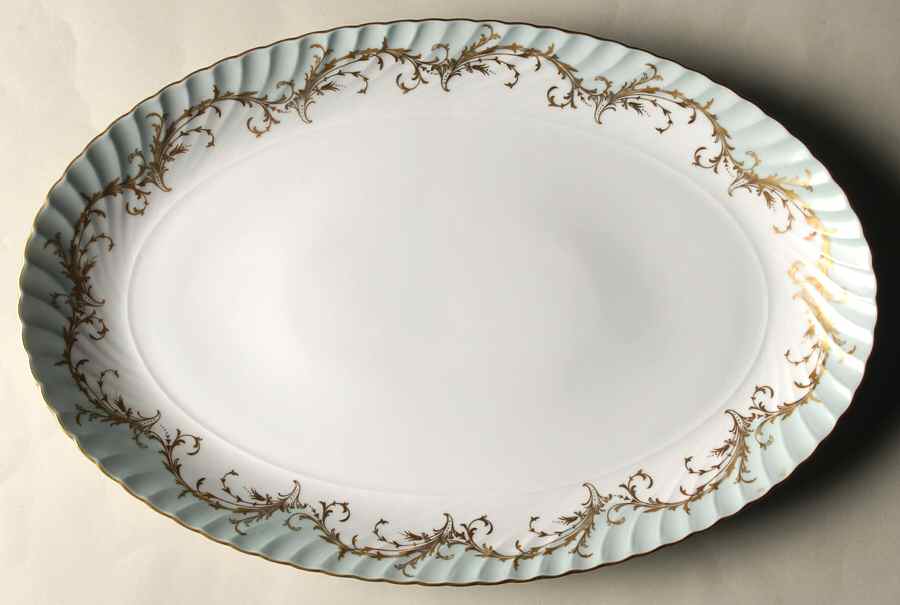 Elegance Blue Green (Gold Trim) 13" Oval Serving Platter by Royal Tettau-1