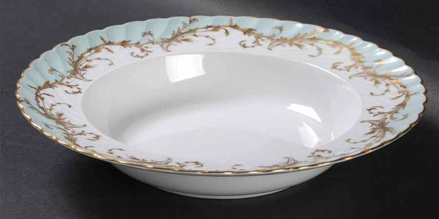 Elegance Blue Green (Gold Trim) Rim Soup Bowl by Royal Tettau-1